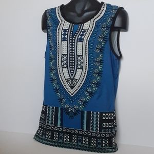 African Print Sleeveless Stretch Daishiki Tank Top